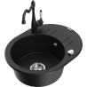 Mexen Kevin granite kitchen sink 1-bowl with drainer and kitchen faucet Carla, black - 6517-77-670700-70