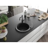 Mexen Kevin 1-bowl granite kitchen sink with drainer and Carla kitchen faucet, black - 6517-77-670700-70-B