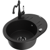 Mexen Kevin 1-compartment granite sink with a drip tray and kitchen mixer tap Carla, Black - 6517-77-670700-70-B