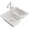 Mexen Carlos 1.5-bowl granite sink with Carla kitchen tap, white - 6518-20-670700-00