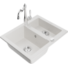 Mexen Carlos granite sink 1.5-bowl with Carla kitchen faucet, white - 6518-20-670700-00