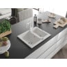 Mexen Carlos 1.5-bowl granite kitchen sink with Carla kitchen tap, white - 6518-20-670700-20