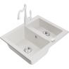 Mexen Carlos 1.5-bowl granite kitchen sink with Carla kitchen tap, white - 6518-20-670700-20