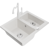 Mexen Carlos 1,5-compartment granite sink with a kitchen mixer tap Carla, White - 6518-20-670700-20
