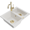 Mexen Carlos 1.5-bowl granite sink with Carla kitchen tap, white - 6518-20-670700-50