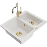 Mexen Carlos 1,5-compartment granite sink with a kitchen mixer tap Carla, White - 6518-20-670700-50
