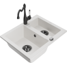 Mexen Carlos 1.5-bowl granite sink with kitchen faucet Carla, white - 6518-20-670700-70