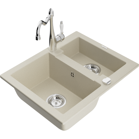 Mexen Carlos granite sink 1.5-bowl with kitchen faucet Carla, beige - 6518-69-670700-00