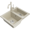 Mexen Carlos granite sink 1.5-bowl with Carla kitchen faucet, beige - 6518-69-670700-69