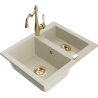 Mexen Carlos 1.5-bowl granite sink with Carla kitchen faucet, beige - 6518-69-670700-50