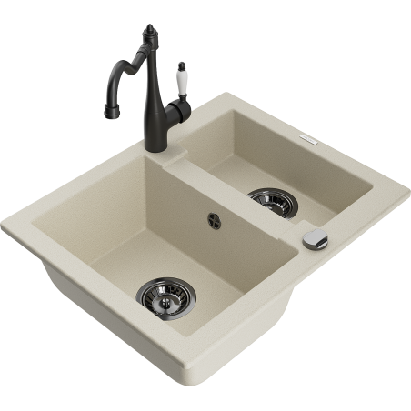 Mexen Carlos 1,5-compartment granite sink with a kitchen mixer tap Carla, Beige - 6518-69-670700-70