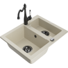 Mexen Carlos granite sink 1.5-bowl with Carla kitchen tap, beige - 6518-69-670700-70