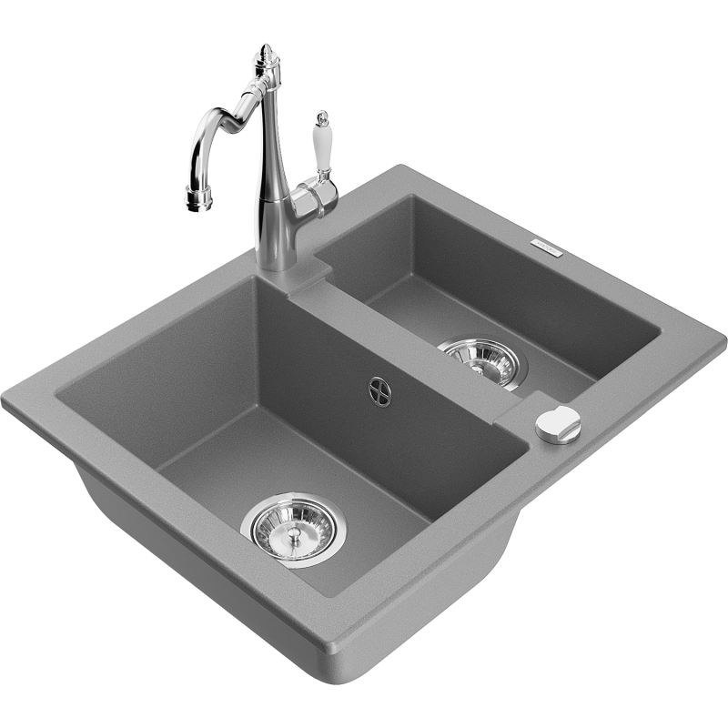 Mexen Carlos 1.5-bowl granite sink with Carla kitchen tap, grey - 6518-71-670700-00