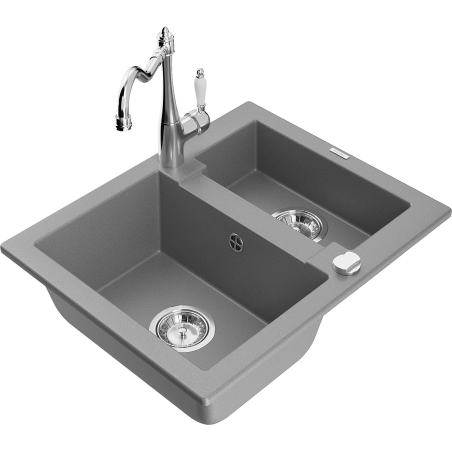 Mexen Carlos 1.5-bowl granite sink with Carla kitchen tap, grey - 6518-71-670700-00