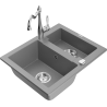 Mexen Carlos granite sink 1.5-bowl with Carla kitchen faucet, gray - 6518-71-670700-00