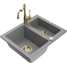 Mexen Carlos granite sink 1.5-bowl with Carla kitchen tap, grey - 6518-71-670700-50