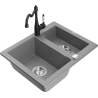 Mexen Carlos 1,5-compartment granite sink with a kitchen mixer tap Carla, Grey - 6518-71-670700-70