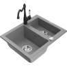 Mexen Carlos granite sink with 1.5 bowl and Carla kitchen tap, grey - 6518-71-670700-70