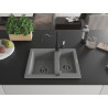 Mexen Carlos 1.5-bowl granite sink with Carla kitchen faucet, gray - 6518-71-670700-70-B