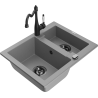 Mexen Carlos 1.5-bowl granite sink with Carla kitchen faucet, gray - 6518-71-670700-70-B