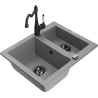 Mexen Carlos 1.5-Bowl Granite Sink with Carla Kitchen Tap, Grey - 6518-71-670700-70-B