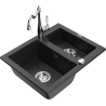 Mexen Carlos granite sink 1.5-bowl with Carla kitchen faucet, black/silver metallic - 6518-73-670700-00