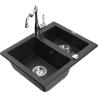 Mexen Carlos granite sink 1.5-bowl with Carla kitchen tap, black/silver metallic - 6518-73-670700-00