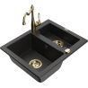 Mexen Carlos 1.5-bowl granite sink with kitchen faucet Carla, black/silver metallic - 6518-73-670700-50