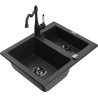 Mexen Carlos 1,5-compartment granite sink with a kitchen mixer tap Carla, Black/Silver metallic - 6518-73-670700-70-B