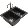 Mexen Carlos 1.5-bowl granite sink with kitchen faucet Carla, black/gold metallic - 6518-75-670700-00