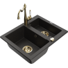 Mexen Carlos 1,5-compartment granite sink with a kitchen mixer tap Carla, Black/Gold metallic - 6518-75-670700-50