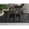 Mexen Carlos 1.5-bowl granite sink with Carla kitchen faucet, black/gold metallic - 6518-75-670700-50-B