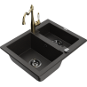 Mexen Carlos 1,5-compartment granite sink with a kitchen mixer tap Carla, Black/Gold metallic - 6518-75-670700-50-B