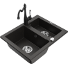 Mexen Carlos granite sink 1.5-bowl with Carla kitchen tap, black/gold metallic - 6518-75-670700-70