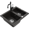 Mexen Carlos granite sink 1.5-bowl with kitchen faucet Carla, black/gold metallic - 6518-75-670700-70
