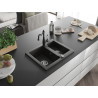 Mexen Carlos granite sink 1.5-bowl with kitchen faucet Carla, black/gold metallic - 6518-75-670700-70