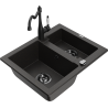 Mexen Carlos granite sink 1.5-bowl with Carla kitchen faucet, black/gold metallic - 6518-75-670700-70-B