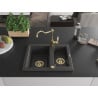 Mexen Carlos granite sink 1.5-bowl with kitchen faucet Carla, black speckled - 6518-76-670700-50