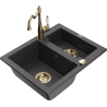 Mexen Carlos 1.5-bowl granite sink with kitchen faucet Carla, speckled black - 6518-76-670700-50