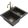 Mexen Carlos 1,5-compartment granite sink with a kitchen mixer tap Carla, spotted black - 6518-76-670700-50