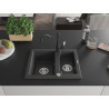 Mexen Carlos 1.5-bowl granite sink with Carla kitchen faucet, speckled black - 6518-76-670700-70