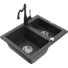 Mexen Carlos 1.5-bowl granite sink with Carla kitchen faucet, speckled black - 6518-76-670700-70