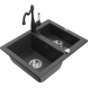 Mexen Carlos granite sink 1.5-bowl with Carla kitchen faucet, black speckled - 6518-76-670700-70
