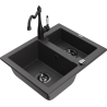 Mexen Carlos 1,5-compartment granite sink with a kitchen mixer tap Carla, spotted black - 6518-76-670700-70-B