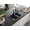 Mexen Carlos 1.5-Bowl Granite Kitchen Sink with Carla Kitchen Faucet, Black Speckled - 6518-76-670700-76