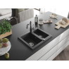 Mexen Carlos granite sink 1.5-bowl with kitchen faucet Carla, black speckled - 6518-76-670700-76
