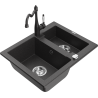 Mexen Carlos 1,5-compartment granite sink with a kitchen mixer tap Carla, spotted black - 6518-76-670700-76
