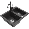 Mexen Carlos granite sink 1.5-bowl with kitchen faucet Carla, black speckled - 6518-76-670700-76