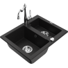 Mexen Carlos 1.5-bowl granite sink with kitchen faucet Carla, black - 6518-77-670700-00