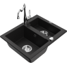 Mexen Carlos granite sink 1.5-bowl with Carla kitchen tap, black - 6518-77-670700-00